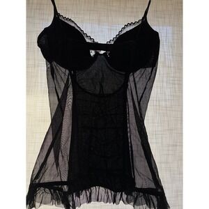 Victoria's Secret Very Sexy Black Lace Bustier Babydoll‎ Lingerie 36C